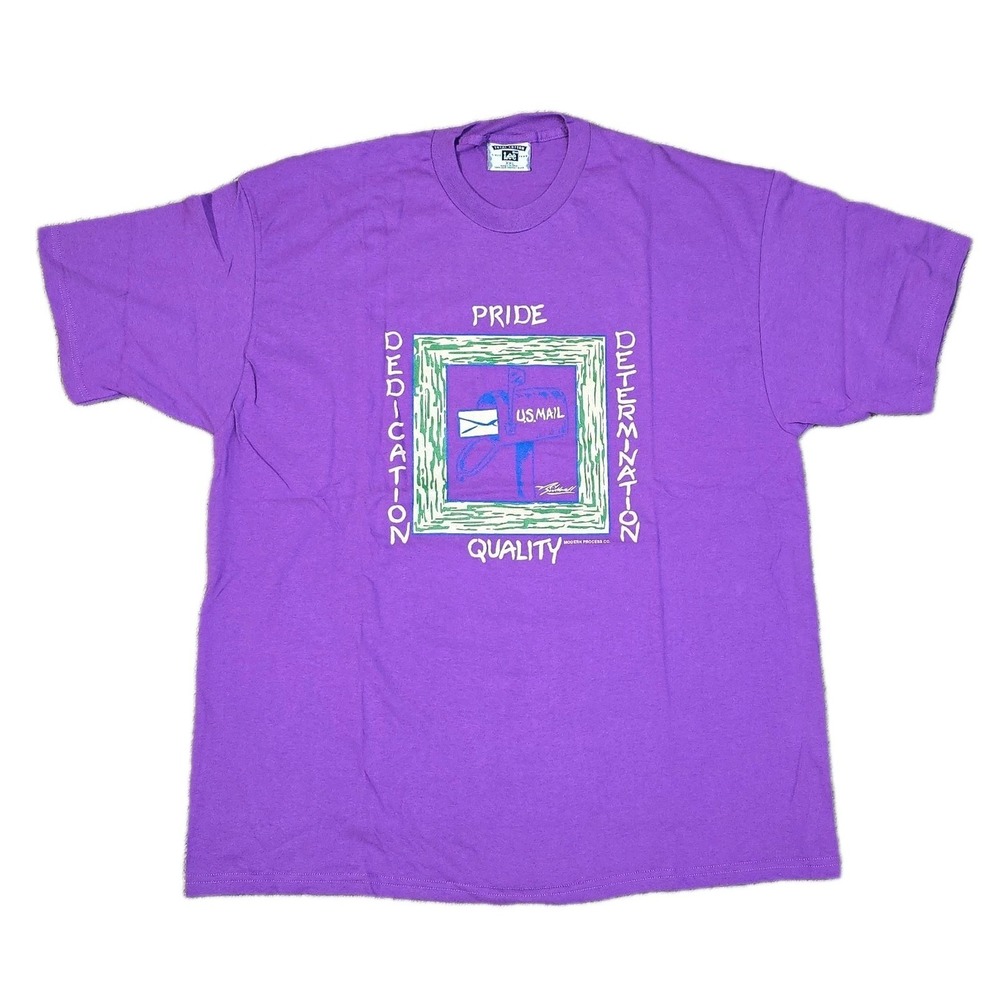 Vintage USPS Stamp Graphic T Shirt XXL Purple Made USA Postal 90s New w/o Tags